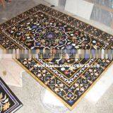 Black Italian Marble Inlaid Dining Table Top Pietra Dura Marble Inlay Table Top