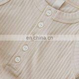 Unisex Baby Clothes Button Up Solid Ribbed Baby Romper Baby Bodysuit thumbnail-4