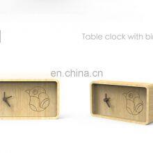 Custom Logo Digital Desktop Mini Rectangle Bamboo Bird Sound Analog Table Clocks thumbnail-4