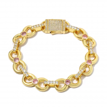 Women's Hip Hop Diamond Bracelet Gold Plated Pink Zircon Infinity Link Chain Elastic Clasp Chain Bracelet Jewelry for Gift thumbnail-4