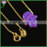 Fashion 11x13mm OP55 Gold Plating Sterling Silver Pink Synthetic Opal Hamsa Halskette thumbnail-3