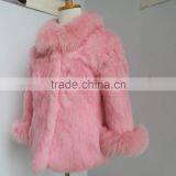 Children Pink Rabbit Fur Coat With Fox Fur Trim thumbnail-5