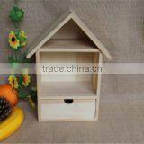 New Arrive Unique Design House Shaped Wooden Shelf Storage Box With Draw thumbnail-2
