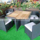 Outdoor Dining Furniture Rattan Cube Dining Table Set Teak Wood Top thumbnail-2