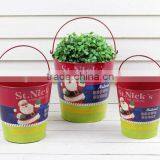 Hot Sale S/3 Color Printing Christmas Design Metal Flower Bucket thumbnail-1