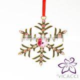 Xmas Ornament VICACCI 14K Yellow Gold Plated Metal Xmas Snowflake With Pink Crystals From Swarovski thumbnail-2