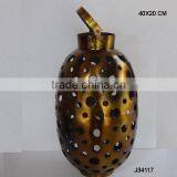Aluminium Oval Shape Metal Lantern With Hand Cut Round Patterns in Antique Brass thumbnail-1