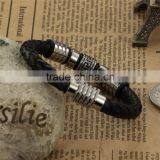 Mens Genuine Leather Bracelet With Magnetic Clasp Stainless Steel Beads thumbnail-3