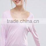 Fashion Women Long Sleeve Scoop Neck Cotton Curve Hem Viscose T-shirt thumbnail-1