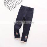 Winter Solid Color Embroidery Fleece Leggings for Kids Girls thumbnail-3