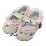 NEW Baby Girls Hot Pink Flower Light Pink Rose Embroidered Lace Crib Shoes 0-18M thumbnail-1