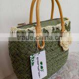 Pattern Stripes Woven Synthetic Straw Tote Womens Shoulder Handbag thumbnail-4