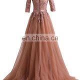 Half Sleeves Scoop Tulle Long Evening Dresses 2016 Appliqued Sweep Train Prom Dress Vestido De Festa Longo Formal Dress thumbnail-2