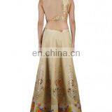 Golden Beige Lengha Set With Mirror Work thumbnail-3