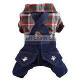 Pet Dog Kitty Plaid Shirt Suspender Trousers Jeans Four Feet Teddy Puppy Clothes thumbnail-3