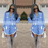 2020 Hot Sale Wholesale Ripped Women Girls Lady Denim Jeans Dress thumbnail-1