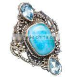 LARIMAR & BLUE TOPAZ RING ,WHOLESALE SILVER JEWELRY,SILVER EXPORTER,SILVER JEWELRY FROM INDIA thumbnail-1