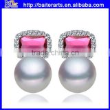 high quality earring jewelry .925 sterling silver genuine red stone earrings