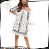 Wholesale Women Offer Shoulder Swing Dresses With Vintage Embroidery in Summer Wear