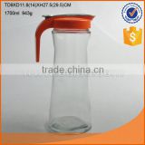 whole sale 1700ml clear glass pitcher glass kettle with plastic lid and handle