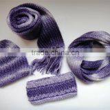 2015 Hot Sale 100% Acrylic Special Yarn Knitted Beanie & Loop & Handband & Scarf Set