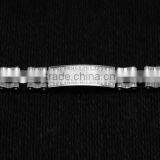 Mens Stainless Steel Silver Wide ID Bracelet Lab CNC Zircon thumbnail-3