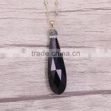 Black Crystal Glass Drop Pendant, Crystal Paved Caps Gem Jewelry Pendant thumbnail-5
