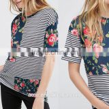 OEM custom Wholesale knitted contrast summer woman Ladies fashion T-shirt
