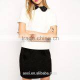 White Short Sleeve Beaded Ruffled Beaded Neckline Top thumbnail-5