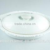 Ceramic Casserole Dish/ Large Casserole Dish Oval With Lid Lace Edged Design thumbnail-2