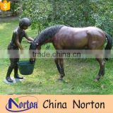 life size cowgirl feeding horse statues yard decoration NTBH-HR035Y