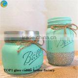 Green Painted Mason Jars Glass Decor