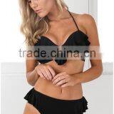 2016 Hot Lotus Leaf Lace Fission Bikini Pure Color Sexy Swimsuit Suit thumbnail-2