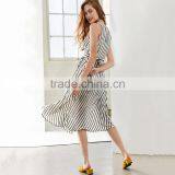 HAODUOYI Sexy Stripe Lace-up Slit Women Dress V-neck Sleeveless Hollow Out Ladies Vestidos Front Double Ruffles for Wholesale thumbnail-3