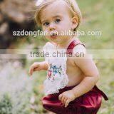 Maroon Vintage Embroidery Romper/Playsuit For Wholesale Baby Clothes Toddler Clothing thumbnail-1