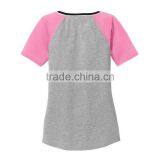 Fashion Women Grey and Pink Blank Raglan V-neck High Visibility T-shirts thumbnail-3