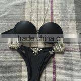 M859 Runwaylover 2016 Sexy Black Metallic Crystal Diamond Bikini Swimwear thumbnail-3