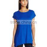 Women's Scoop Neck Short Sleeve Sharkbite Hem Comfy Knit 100% Cotton Tunic Top thumbnail-1