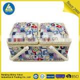 Wholesale Rectangle Cotton Fabric PP Cord Covering Sewing Baskets With Handle & Pincushion & Removable Tray - Patchwork thumbnail-4
