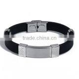 Black Blank Pattern 304 Stainless Steel College Silicone Beautiful Newest Wristbands Bangle thumbnail-2