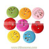 Wood Painting Sewing Buttons Scrapbooking Round 2 Holes Mixed Sewing Kit Pattern Print 20mm( 6/8") Dia,100PCs,Bulk thumbnail-1