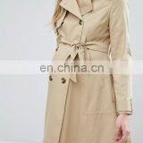 Fashion Autumn Dust Coat Big Flap Collar Waist Tape Double Button Adjustable Cuff Two Layer Top Bulk Ladies Long Coats thumbnail-3