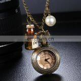 Wholesale Vintage Quartz Watch, Free Shipping Pocket Watch With Alloy Chain and Rabbit Header Wishing Bottle Pearls thumbnail-1