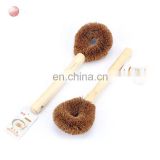 Long wooden  handle kitchen scrub for dish and pan cleaning with  natural fiber coconut
