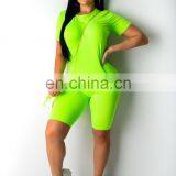 Short Sleeve Top Summer Outfit Suit Candy Color Shirt And Biker Shorts Sets 2020 Women Set Loose Casual Ladies Sleepwear Set thumbnail-5