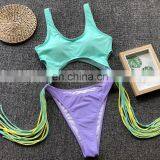 2019 Summer Leopard Beach Sexy Cutout Steel Ring Fringe One-piece Bikini With Chest 5colors thumbnail-5