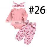 2019 Pink Floral Print Baby Rompers & Flower Pants & Headband 3pcs Set thumbnail-2