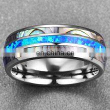 8mm Men Black Stainless Steel Ring Carbide & Abalone Shell Inlay Ring Wedding Band Fashion Men Accessories thumbnail-4