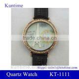 Women's Eiffel Tower Pattern Diamante Dial Leather Band Quartz Gift Wrist Watch thumbnail-1