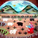 Woven Wool Tapestry / Woven Wool Rug / Woven Wool Wall Decor Round 4 Feet Peru thumbnail-1